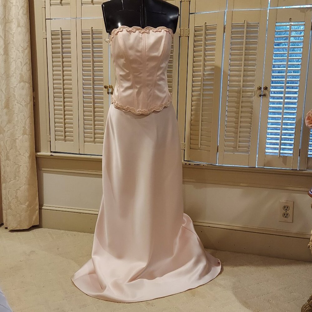 Betsy & Adam Blush Pink Strapless Prom Dress